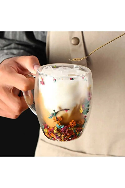hediyeofisi Heat Resistant Borosilicate Double Wall Flower Cup Flower Cup| Floral Coffee Presentation Cup