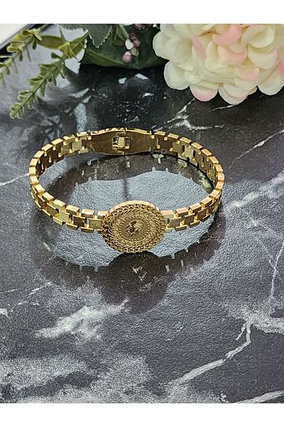 Aylish Bijuteri Gold Gold Quarter Chain Model Steel Bracelet Handcuffs