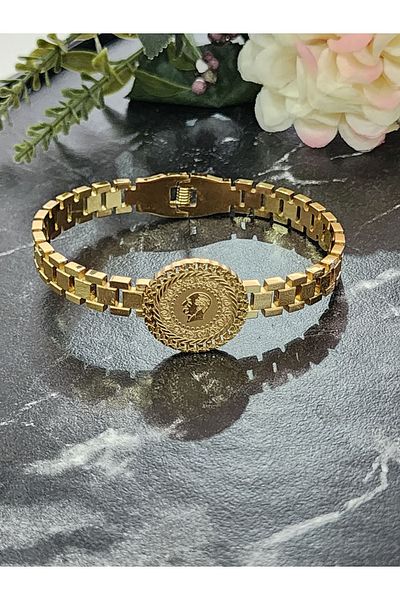 Aylish Bijuteri Gold Gold Quarter Chain Model Steel Bracelet Handcuffs