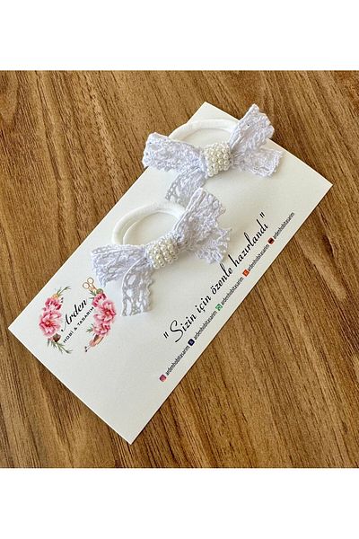 ARDEN HOBİ TASARIM Lace Pearl and Bow Elastic Buckle Set