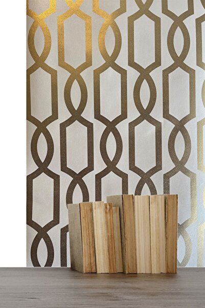 Bien Duvar Kağıtları Bien Exclusive 5375 Metalik Gold ve Soft Kahve Geometrik...