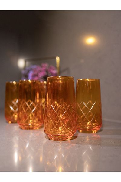 sudeka 480cc 6 Pieces Colorful Crystal Cut Glass Cup