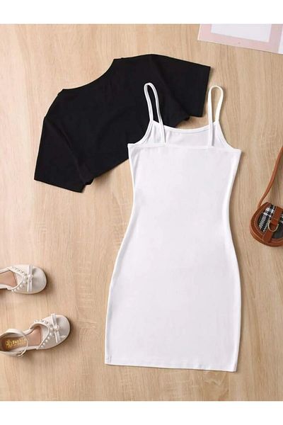 npLStore Παιδικό εμπριμέ φόρεμα & Crop T-shirt 2 τεμαχίων Συνδυασμός