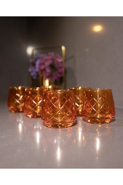 sudeka 345 cc Colored Crystal Cut Glass Cup - 6 Pieces