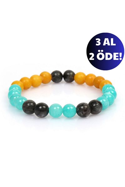 Mystic Energy Natural Stone Success, Reaching Goals Student Talisman Bracelet(Labradorite, Citrin, Amazonite Natural)