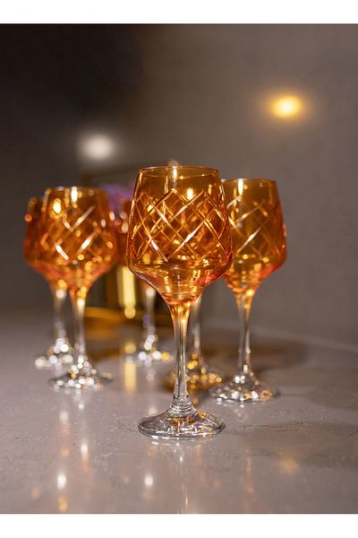 sudeka 295cc Colored Crystal Cut Glass Cup - 6 Pieces