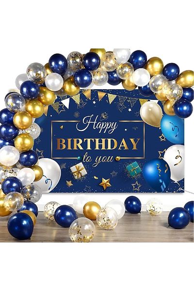 Bkmc Μπλε Navy Blue Gold Balloon Arch Kit για γενέθλια και πάρτι