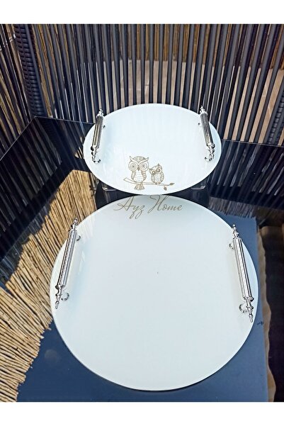 AYZ HOME Beyaz Cam 2 Li Söz Nişan Tepsisi /İsteme Kahve Sunum - Söz Nişan Yüzük Tepsisi