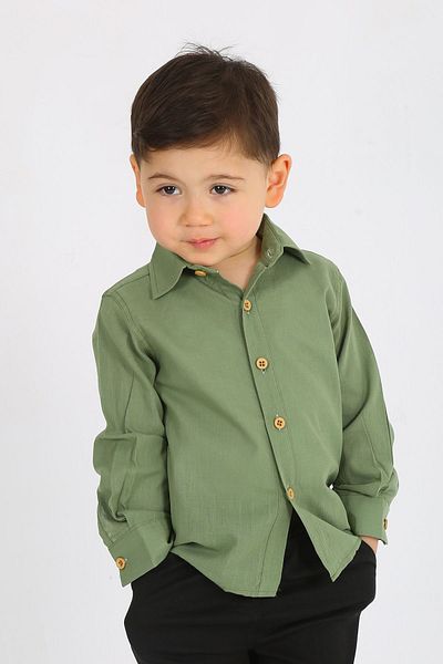 SAMSA Boy's Shirt Linen 100% Cotton