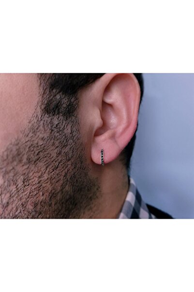 Sirius Pırlanta Siyah Pırlanta Taşlı Halka Erkek Küpesi