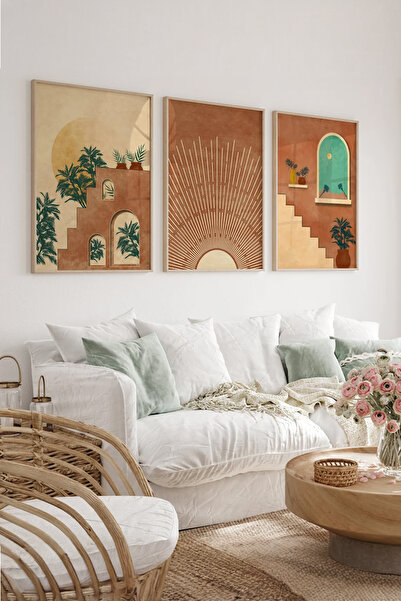 Artavessa Gerçek Ahşap Çerçeveli 3 Parça 3D Poster Tablo Seti