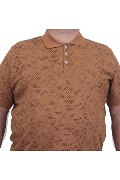 Starbattal Large Size Polo Neck Triangle Patterned Men's T-Shirt - 24450 Mink
