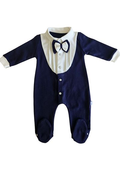 Mymio Baby Tuxedo Interlock Long Sleeve Booties Baby Collar Jumpsuit