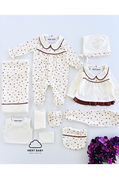 Mert Baby Lydia 10'lu Organik Hastane Çıkış Seti Yaprak Detaylı %100 Pamuk Ye...