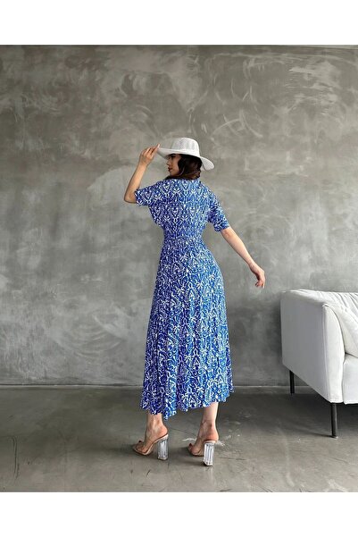 asur boutique Asur Boutique - Rochie de dama din vascoza, guler dublu si gipeli imprimat