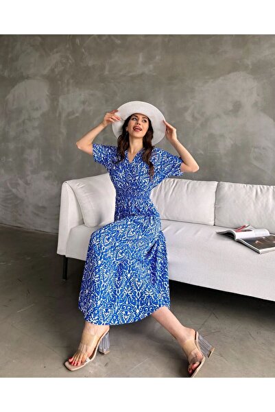 asur boutique Asur Boutique - Rochie de dama din vascoza, guler dublu si gipeli imprimat