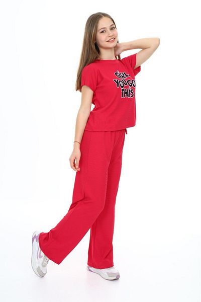 Asortix Set supradimensionat din bumbac pentru fete - pantaloni și tricou cu talie elastică