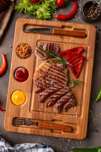 Esci Design Premium Wooden Cutting Steak Board - Presentation Plate with Sauce