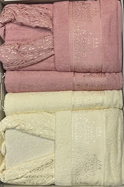 Çalışkan Çeyiz Evi طقم رداء حمام عائلي مكون من 6 قطع - 100% قطن - طقم رداء حم...