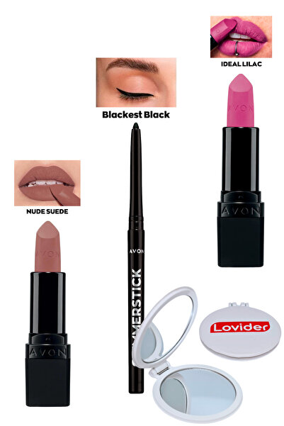 AVON Nude Suede Mat Ruj + Siyah Göz Kalemi + Ideal Lilac Mat Ruj + Lovider Ce...