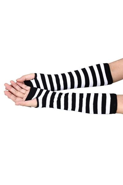 Built By Crazy Favoriconsept - Siyah Beyaz Şeritli Kesik Eldiven