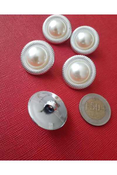 Beyna Buton metalizat gri perlat - 2,5 cm, 1 pachet 5 bucăți