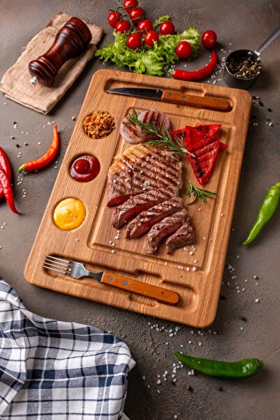 Esci Design Premium Wooden Cutting Steak Board - Presentation Plate with Sauce