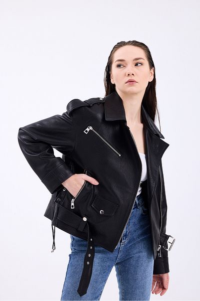 CE-YIL DERİ ÜRÜNLERİ Genuine Leather Oversize Biker Coat