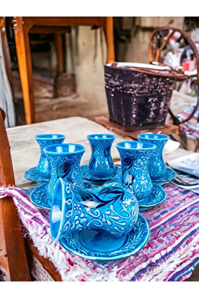 qtahya homes queen of kütahya el yapımı çini ince bel çay takımı çay seti ota...