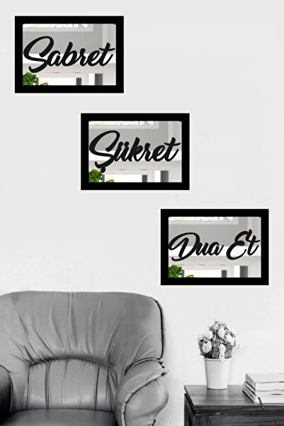 Olur o zaman Sabret Şükret Dua Et 3'lü Set Gümüş Ayna Pleksi