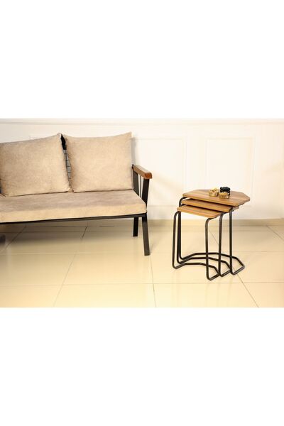 Lion Lioon Art Pentagon Siyah Ahşap Zigon sehpa 3'lü