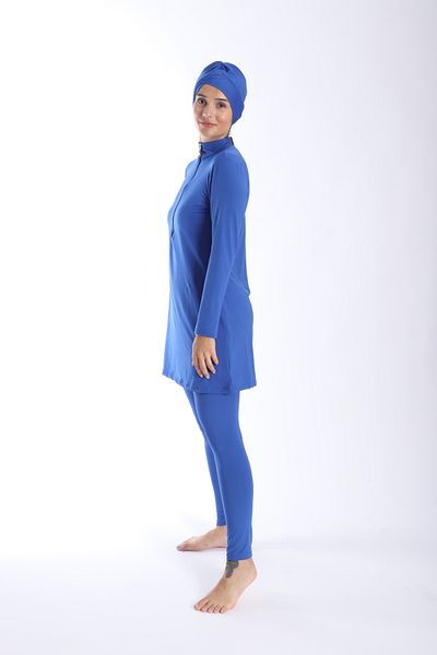 My-o Zippered Long Sleeve Hijab Swimsuit - Solid Color 38-52