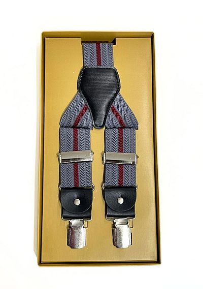 GUZZYLife Umeraș pentru pantaloni cu 3 agrafe în dungi gri Claret Red