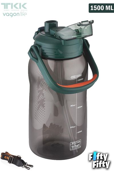 Vagonlife TKK 1500 ML Tritan Water Bottle - Single Lid, Dual Use, with Straw and Comfortable Drinking - FFTKK1027-1500ML