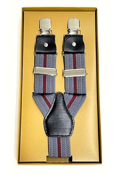 GUZZYLife Umeraș pentru pantaloni cu 3 agrafe în dungi gri Claret Red