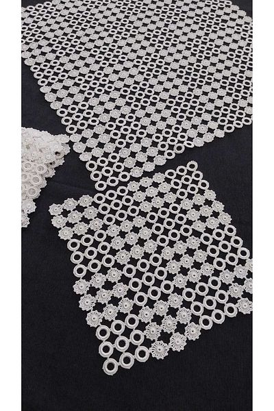 Papatyam 11 Pieces Lace Set - Hand Knitted Crochet, 20x20 Napkin, 40x40 Table Cloth, Thin Thread/Flush