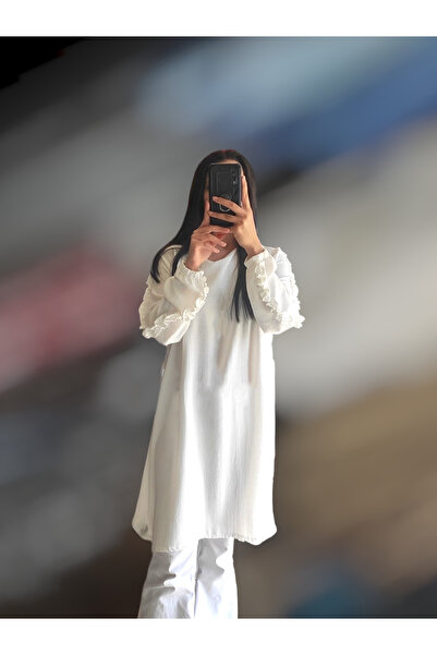 Sublime Butik تونيك أيروبين أبيض - حزام طويل ورباط
