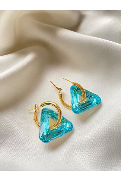 İlraysa Klipsli Kristal Tasarım Renkli Üçgen Küpe