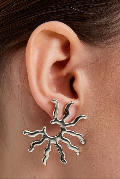 İlraysa Women's Silver Color Sun Earrings