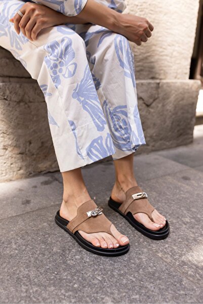 ANGELİNA JONES Γυναικείες σαγιονάρες Gilles - Tan Suede Color Flip Flops