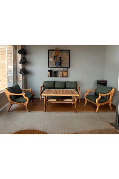 zerkaconcept Bery Masif Ahşap Bahçe Balkon Koltuk Kestane Ağacı 3+1+1 Koltuk, Masa Takımı