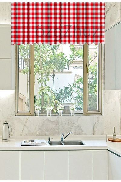 perlina home Short Kitchen Curtain Large Checked Red