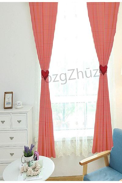 perlina home Home Elegance Red Plaid Pattern 2 Wing Background Curtain (width X Length)