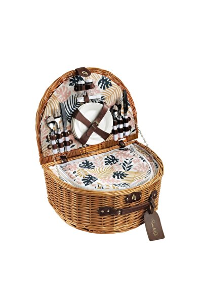 Picnic&co 4 Kişilik Yaprak Desenli Yarım Ay Piknik Sepeti (nz-15)
