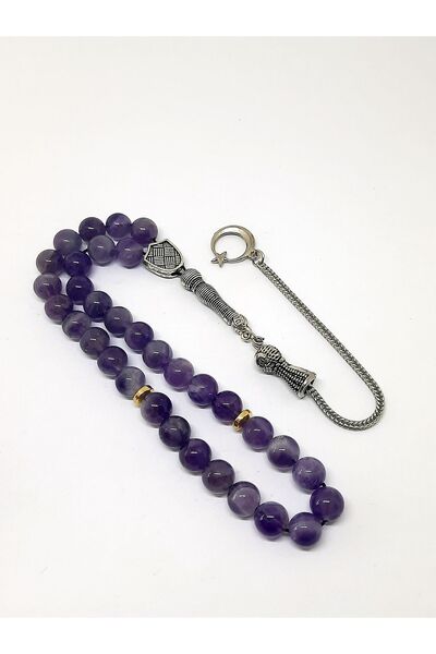 Kusakli مسبحة من حجر الجمشت الطبيعي مع نجمة الهلال