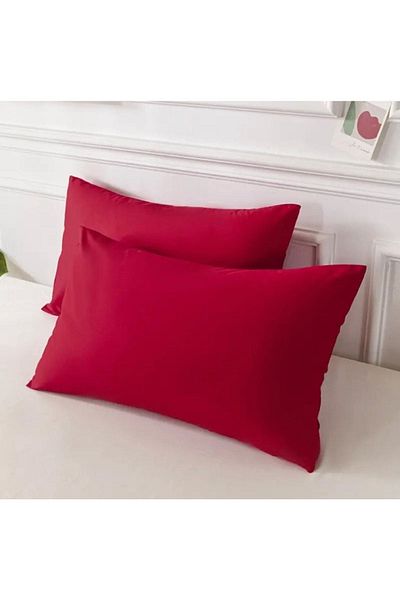 MODELHOME Burgundy Colored Cotton Fabric Pillow Case with Cover (2 PCS) 50 X 70 Cm