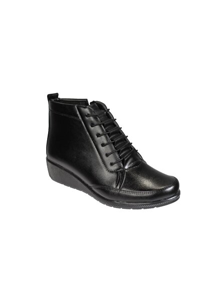 Wanetti Kadın Siyah Taba Lastikli Fermuarlı Ortopedi Taban Soğuya Dayanıklı K...