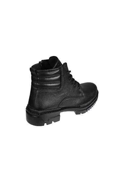 Kinetix Erkek Siyah Hakiki Deri Bağçıklı Fermuarlı Soğuya Dayanıklı Kışlık Postal Bot