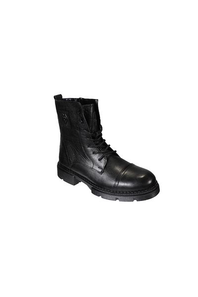 M.P. Men's Black Genuine Leather Zippered Lace Up Ankle Length 18cm Thermo Sole Boots