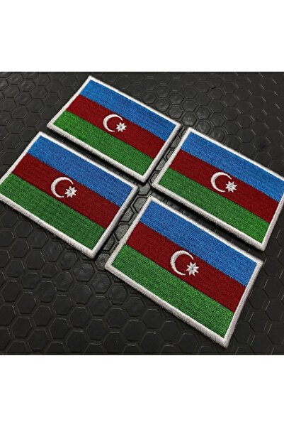 ARTHUR 4 Adet Azerbaycan Bayrağı Cırtlı Nakışlı Arma/Patch/Peç, Boyut 8x5 cm